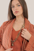 Striped coat with draped collar and long sleeves